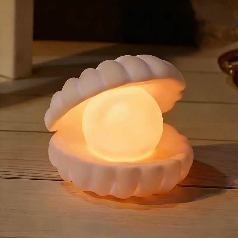 Lampe à poser coquillage et perle lumineuse, mini veilleuse à piles