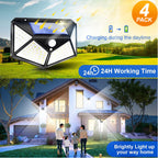 Applique solaire à détecteur 100 LED à pans coupés, lot de 4