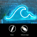 Néon LED vague bleu glacier avec variateur, 37 x 14 cm, USB