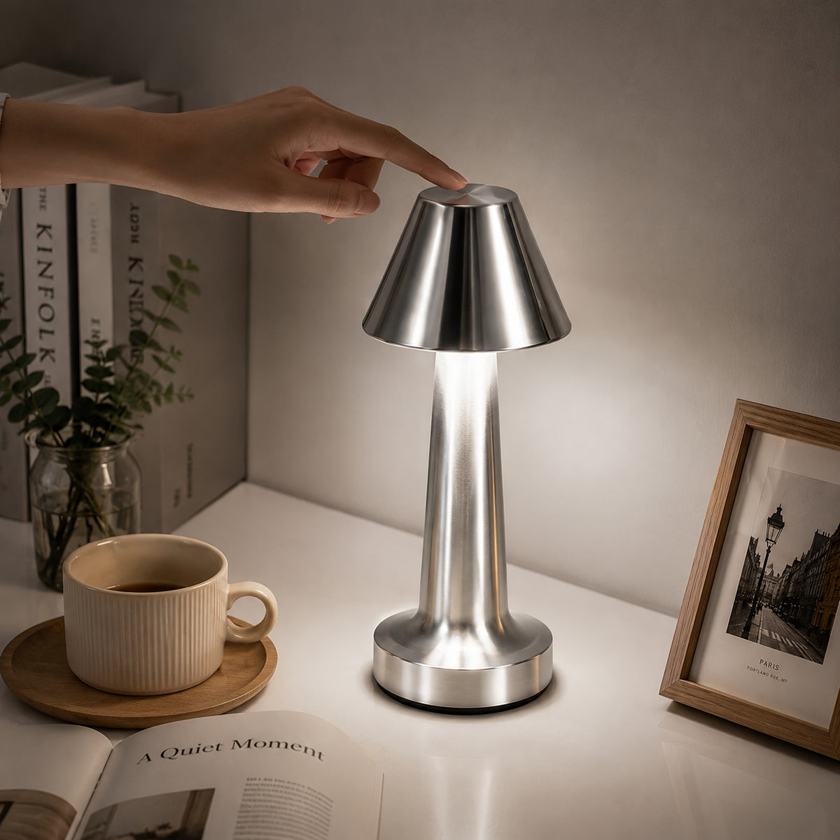 argenté / lampe de bureau en métal