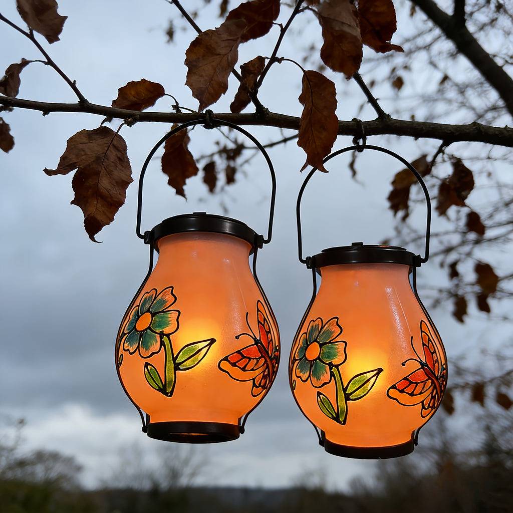 Suspension solaire d'extérieur peinte fleur et papillon, IP44