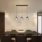 Suspension 3 cages noires sur barre de 50 cm, style industriel