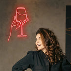 Néon LED main et verre de vin rouge avec variateur, 42 x 26 cm