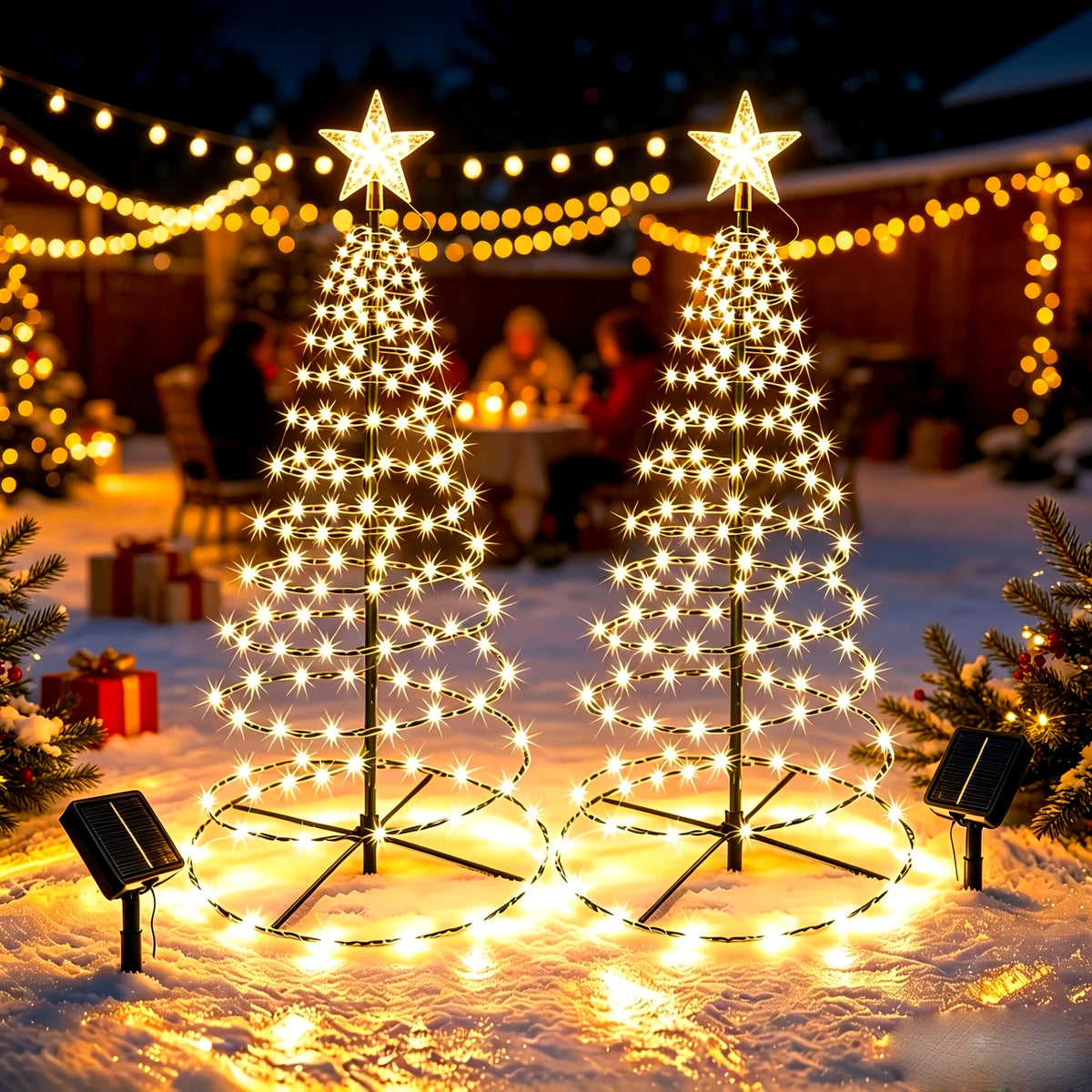 Sapin de Noël lumineux solaire en spirale à étoile, 93 cm, 80 LED