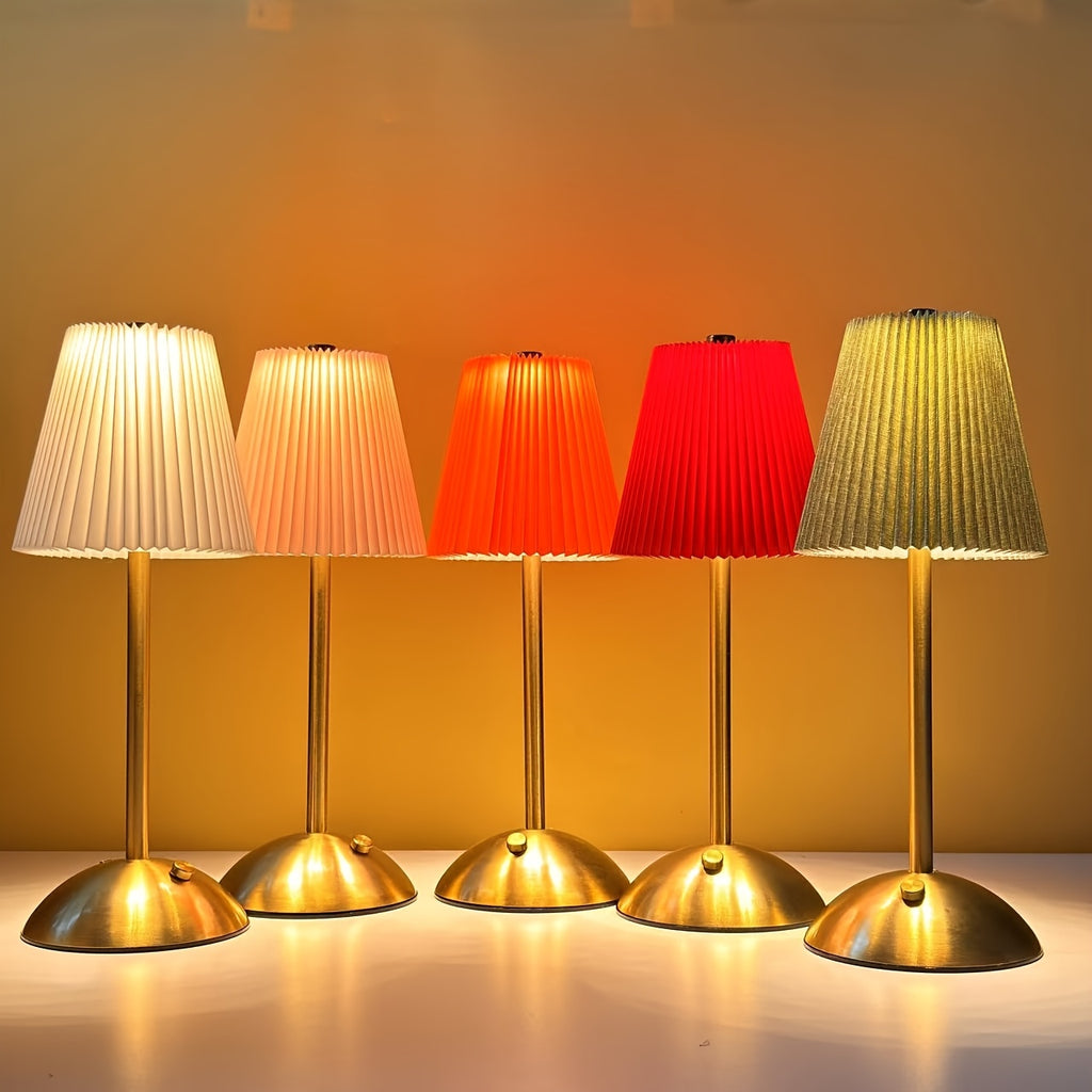 Lampe de table sans fil plissée sur dôme doré, tactile, 6 coloris