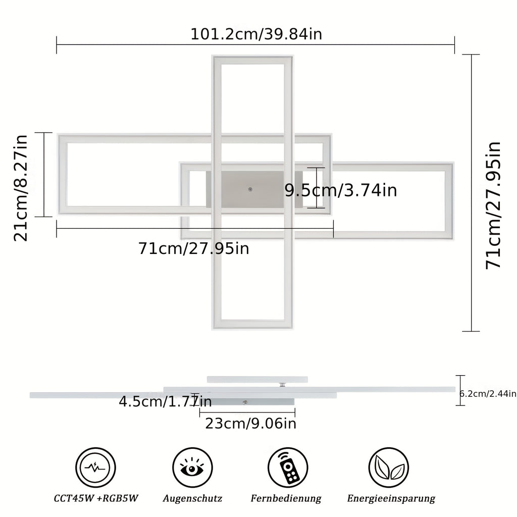 Plafonnier LED rotatif à rectangles RVB, 101 cm, avec télécommande