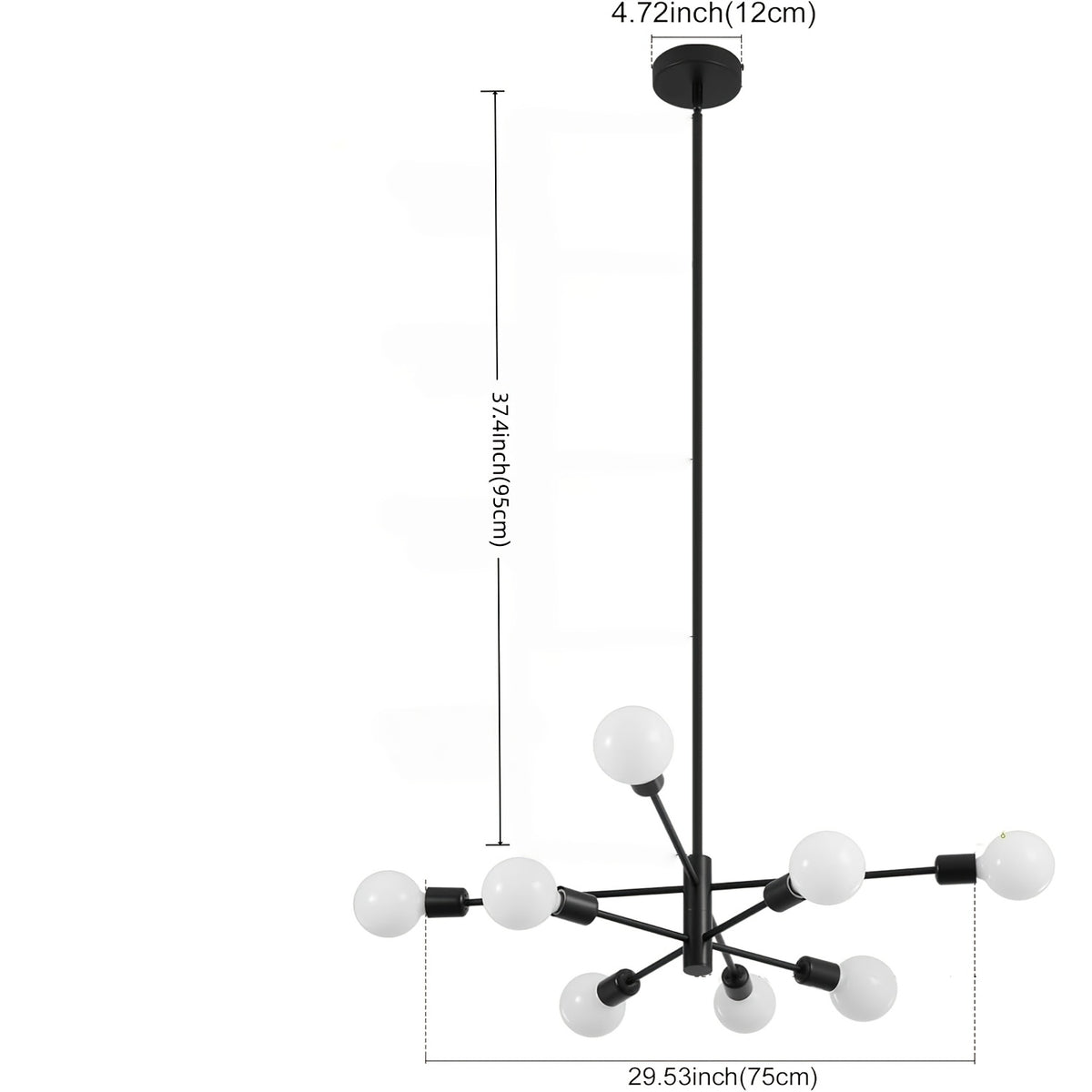 Lustre spoutnik 8 bras en métal noir, Ø 75 cm, douilles E27