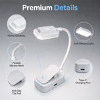 Liseuse à pince blanche au format mini, col de 14,5 cm, USB-C
