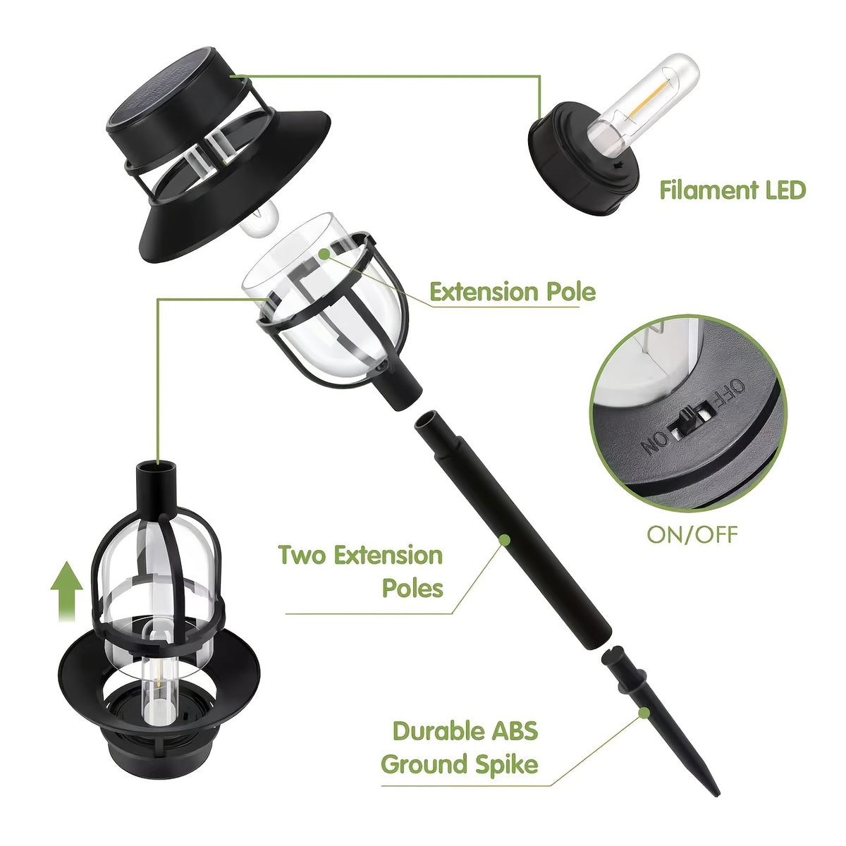Lampe solaire lanterne rétro à filament LED, IP65, lot de 2 à 6