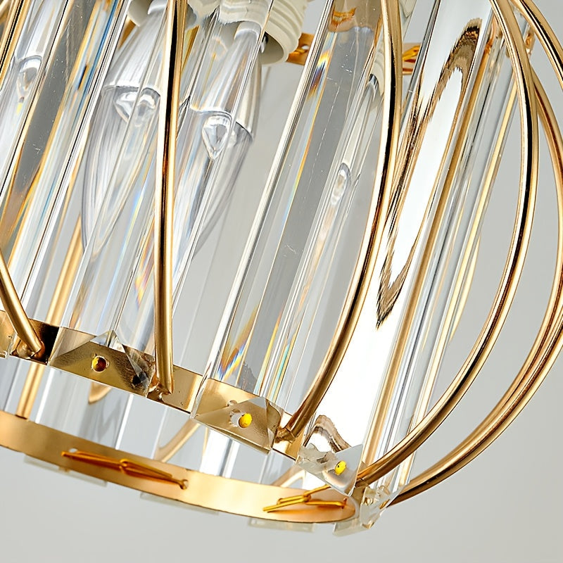 Lustre 3 globes en cristal et cage en métal, noir ou doré, E27
