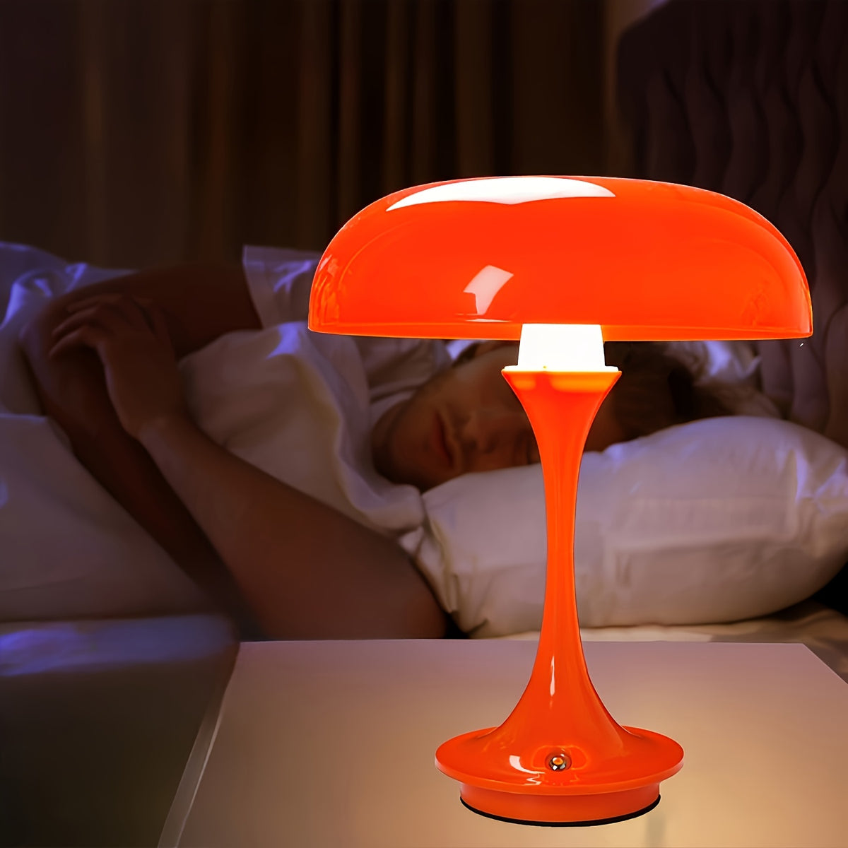 Lampe champignon sans fil rétro au chapeau anneau, blanche ou orange