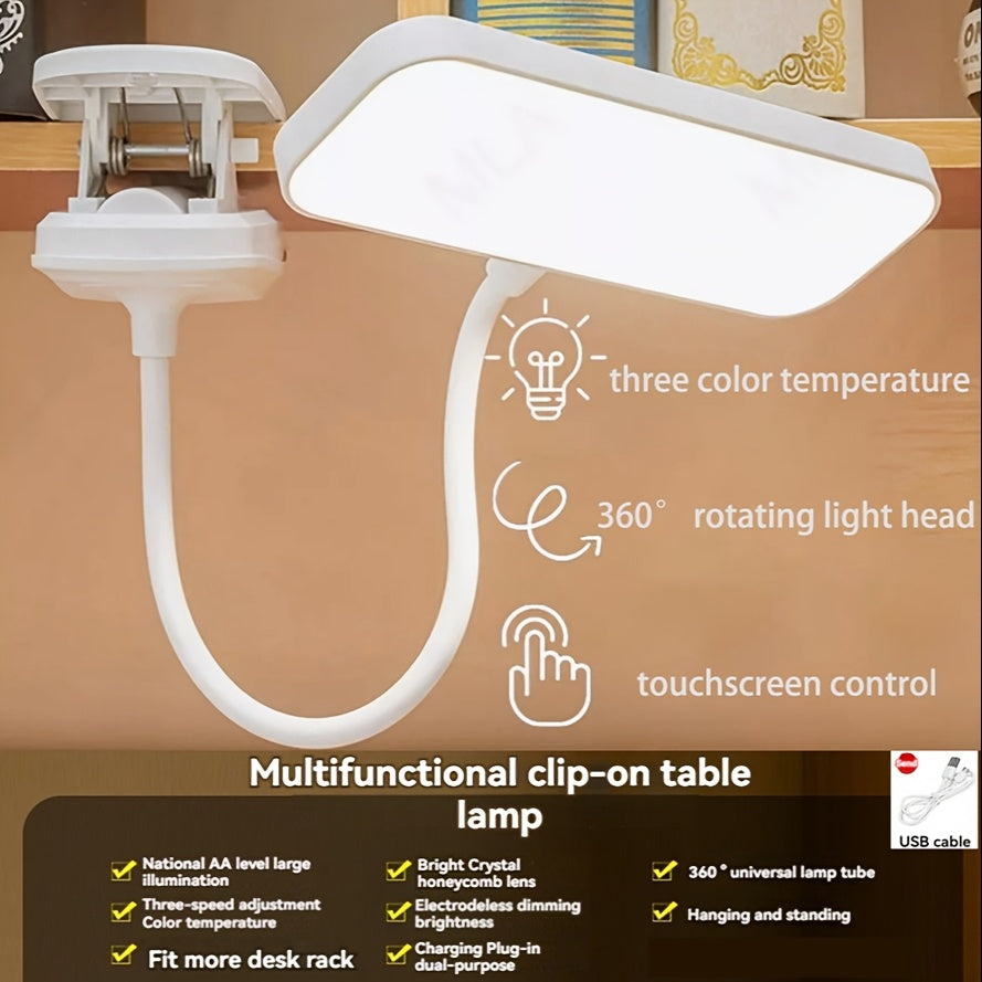 Blanc / Lampe de Bureau à Clip à Tête Carrée