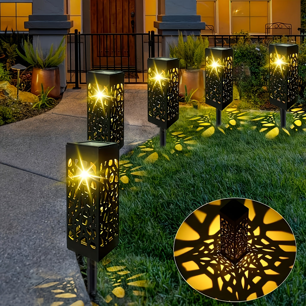 Lampe solaire colonne noire à découpes craquelées, lot de 4 piquets