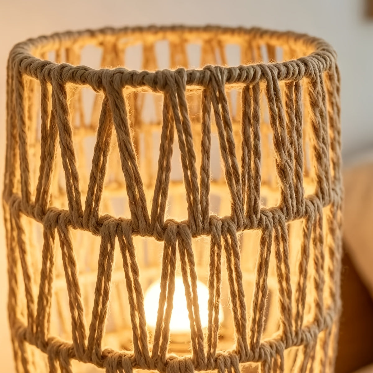 Lampe de chevet en corde naturelle tressée, socle noir, 19,5 cm