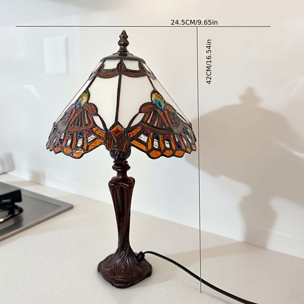 Lampe de table Tiffany en vitrail à éventails, pied ajouré, 42 cm