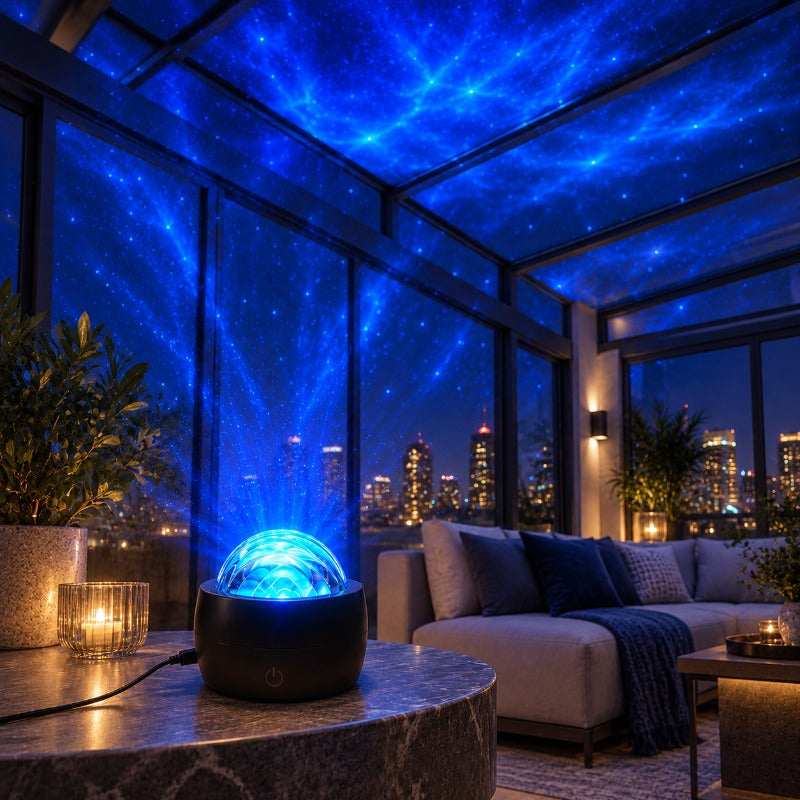 Veilleuse projecteur vagues d'eau, dôme noir pour salon et chambre