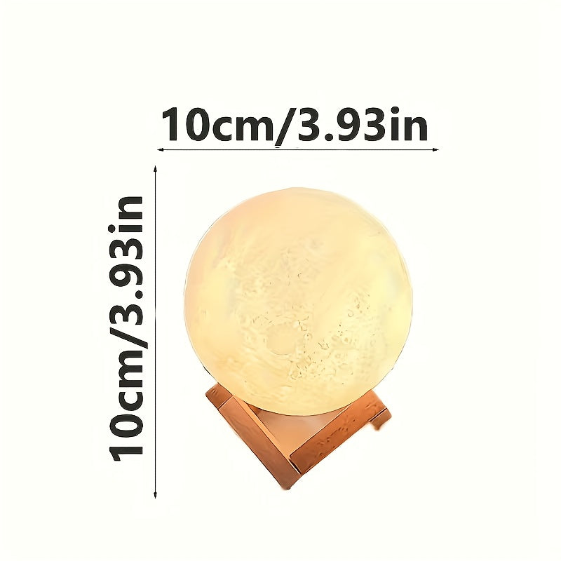 Lampe lune 3D de 10 cm sur support en bois, veilleuse à piles