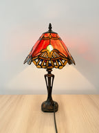 Lampe de table Tiffany en vitrail à éventails, pied ajouré, 42 cm