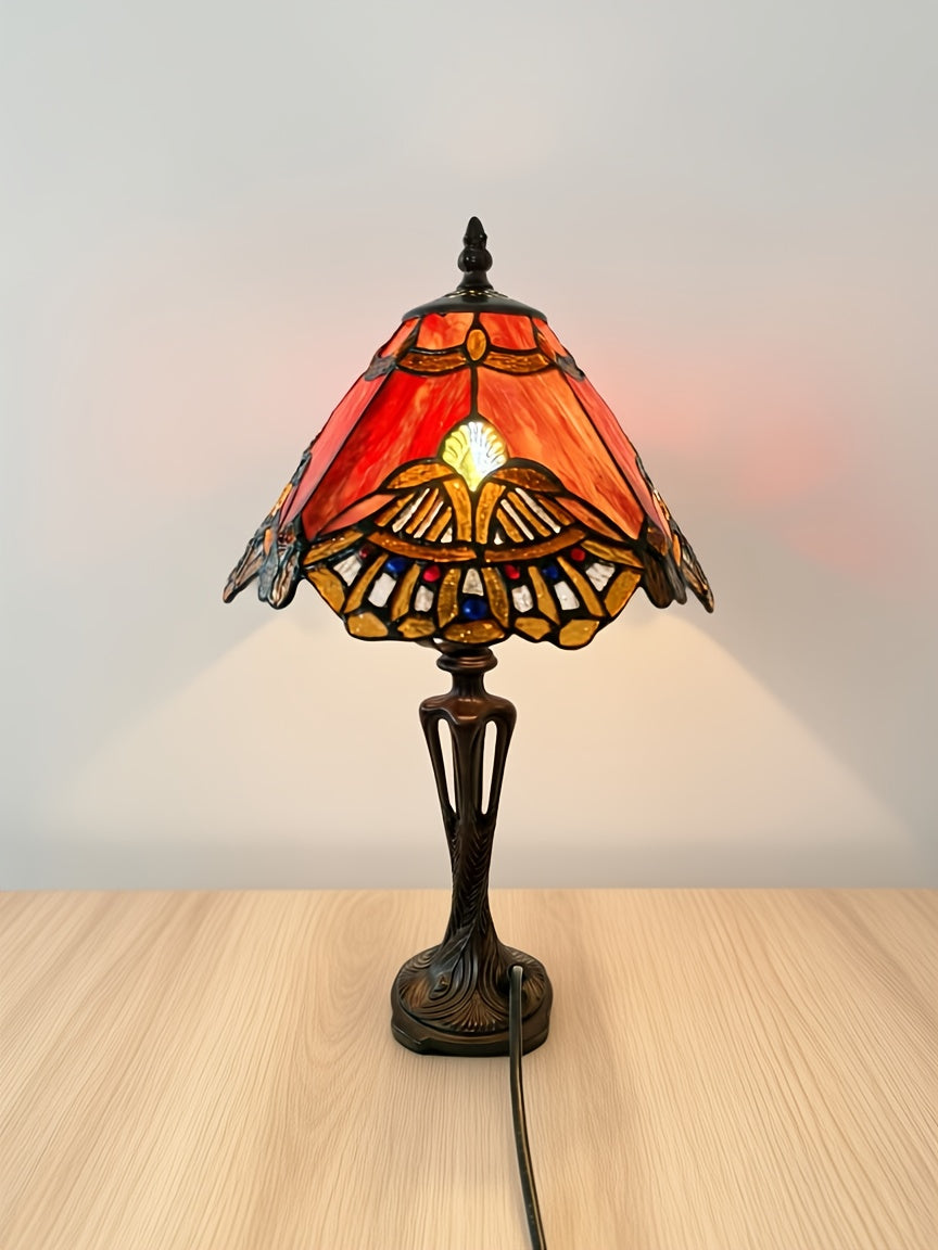 Lampe de table Tiffany en vitrail à éventails, pied ajouré, 42 cm