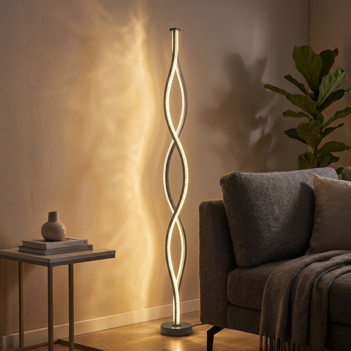 Lampadaire LED double hélice effet cristal noir mat, 122 cm
