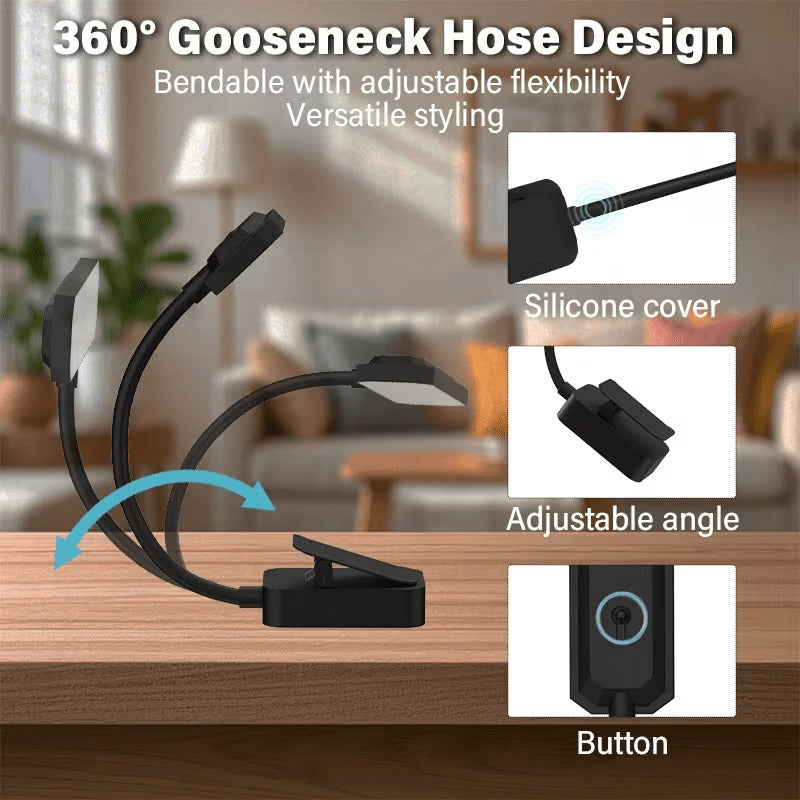 Lampe de lecture à pince noire rechargeable, utilisable branchée