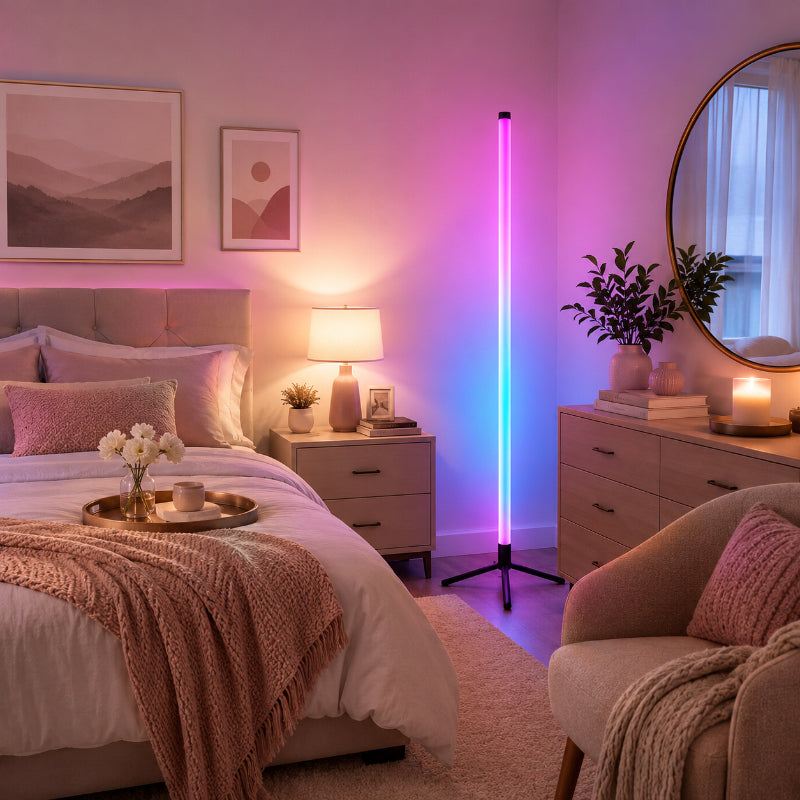 Lampadaire LED RVB à minuterie et télécommande, colonne de 110 cm