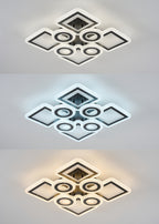 Plafonnier LED géométrique 75 cm, anneaux et carrés, trois teintes