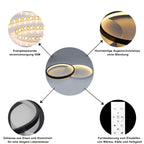 Plafonnier LED double anneau noir et blanc, 50 cm, trois teintes