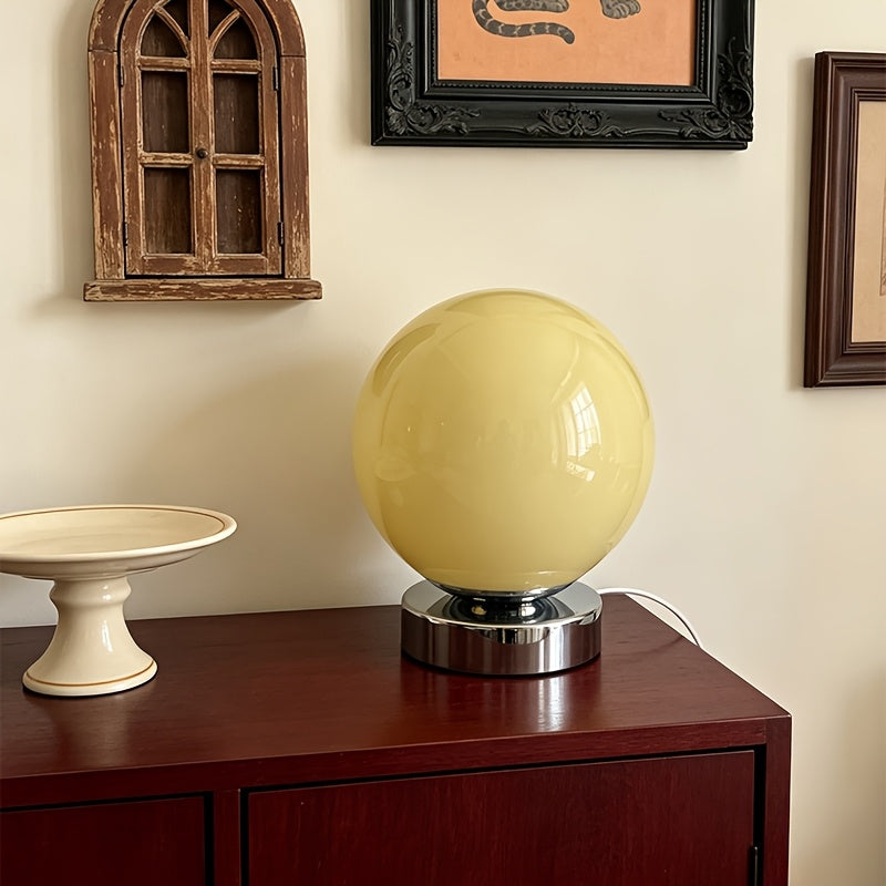 Lampe boule en verre rose sur socle chromé, USB et variateur