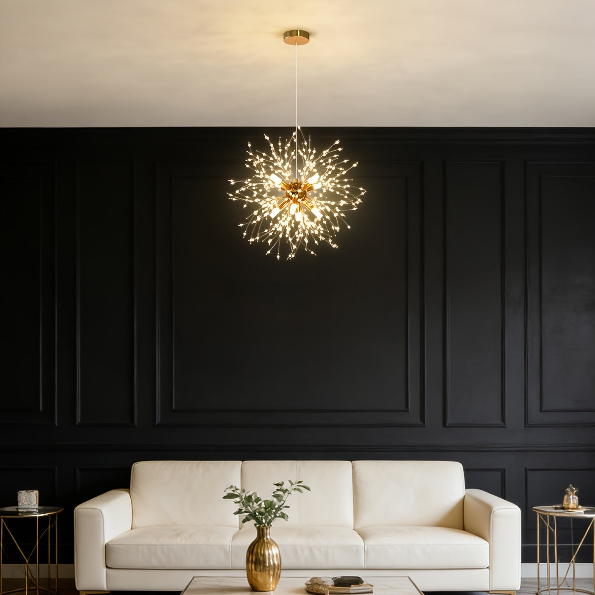 Lustre pissenlit doré à perles de cristal, Ø 45 cm, ampoules G9
