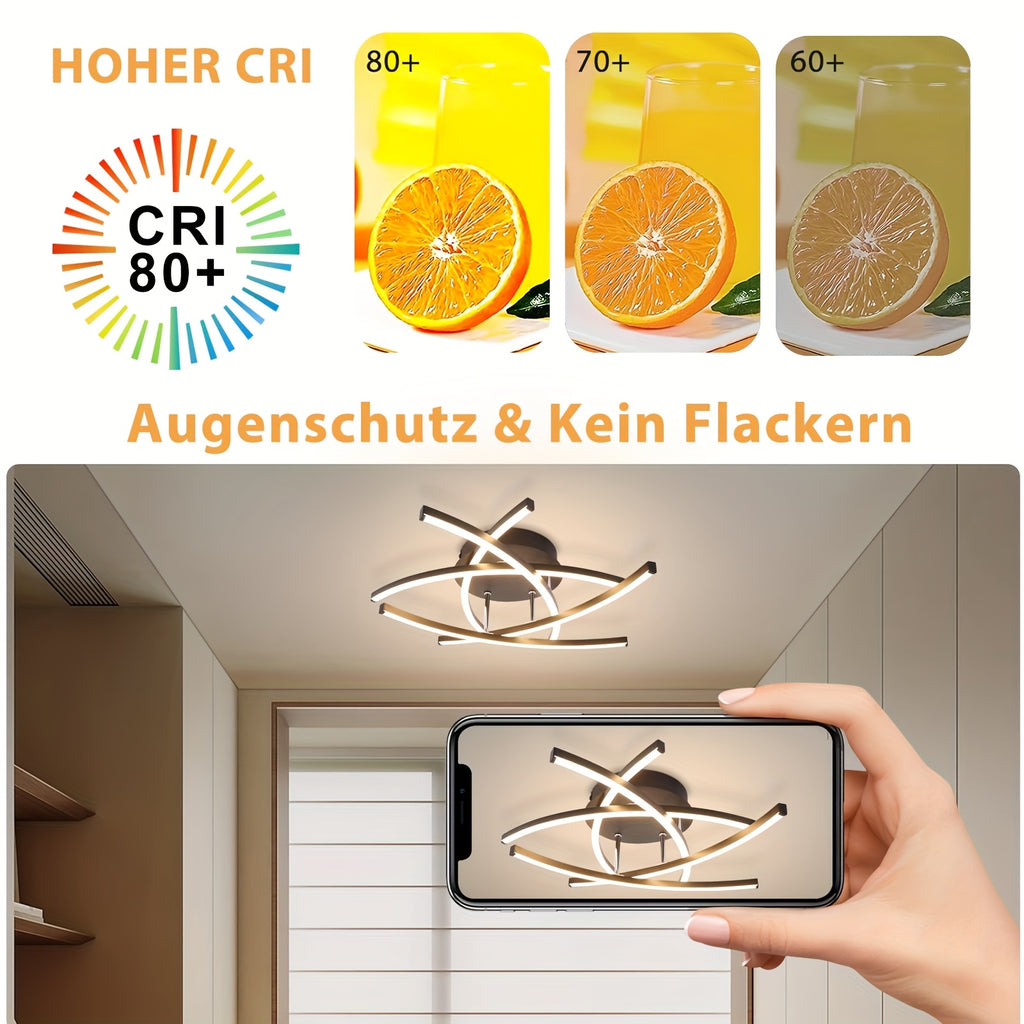 Plafonnier LED à arcs croisés 52 cm, noir ou blanc, télécommande