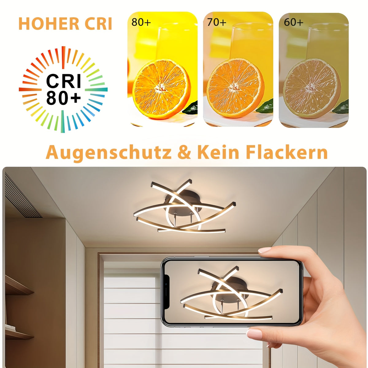 Plafonnier LED à arcs croisés 52 cm, noir ou blanc, télécommande
