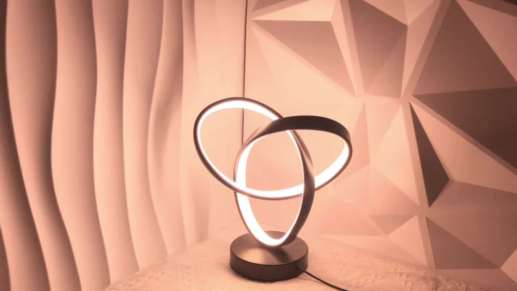 Lampe de bureau LED à anneaux entrelacés en aluminium noir, USB