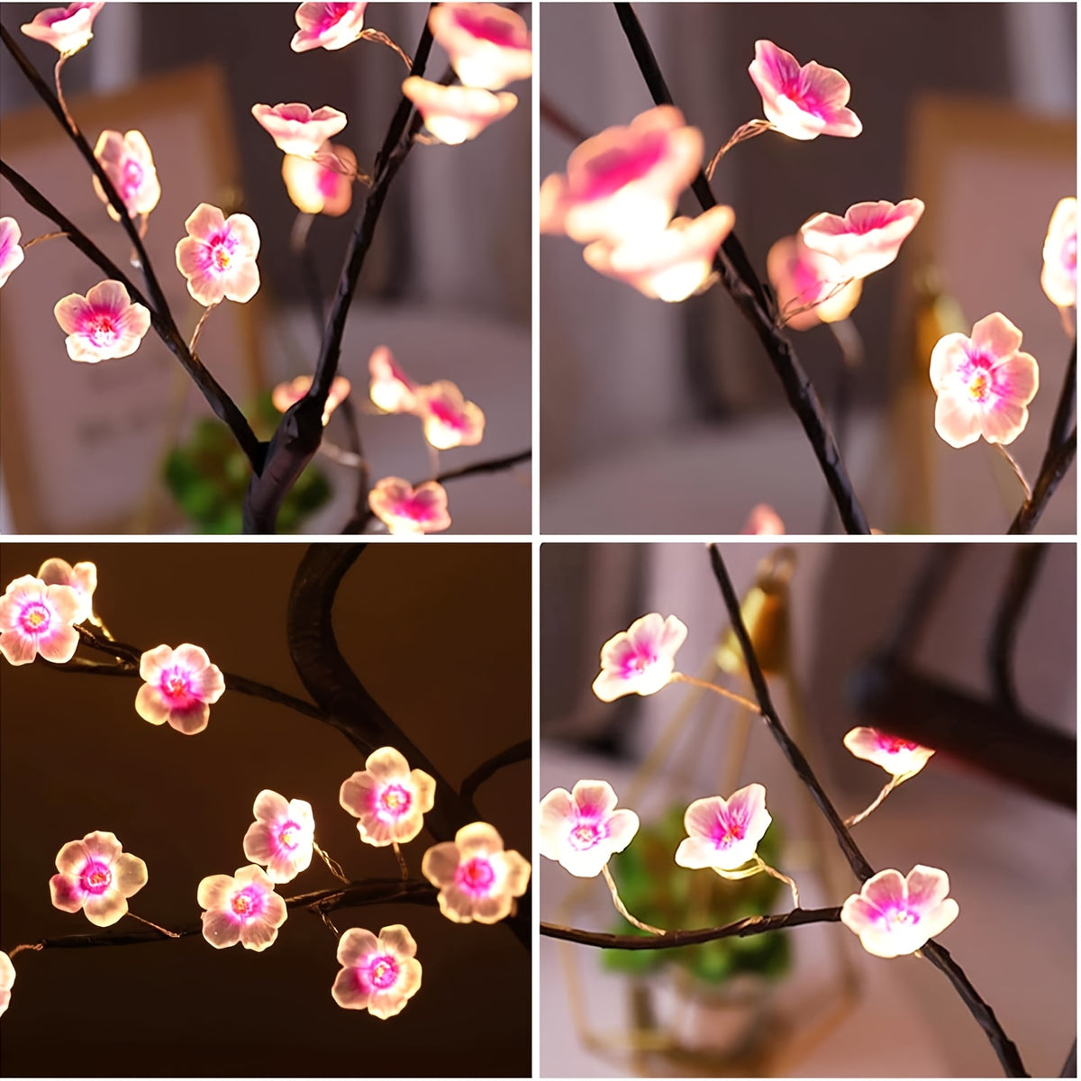 Lampe arbre à fleurs de prunier LED, 45 cm, branches modelables