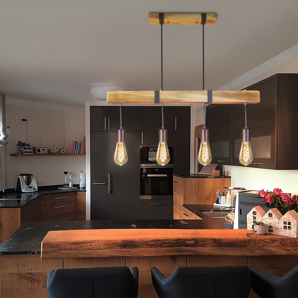 Suspension poutre effet bois brûlé, 3 ou 4 lumières, douilles E27