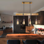 Suspension poutre effet bois brûlé, 3 ou 4 lumières, douilles E27