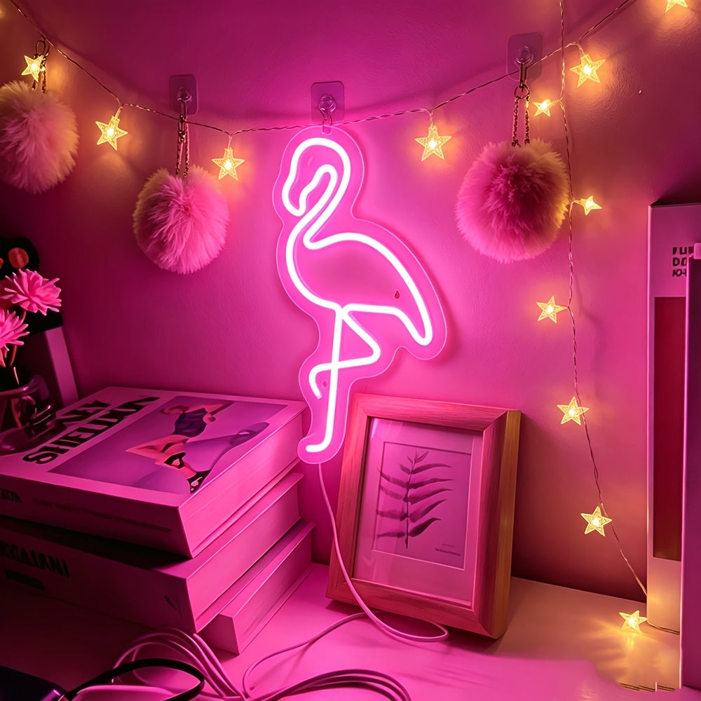 Néon LED flamant rose mural sur plaque acrylique, 30 cm, USB