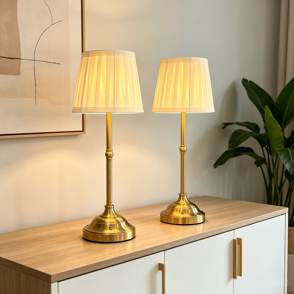 Lot de 2 lampes de chevet sans fil, abat-jour plissé crème