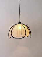 Abat-jour à pétales en lin voile et passepoil noir, Ø 30 cm