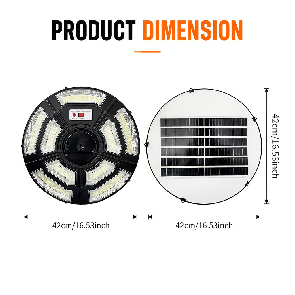 Lampadaire solaire rond 750 LED à détecteur et télécommande