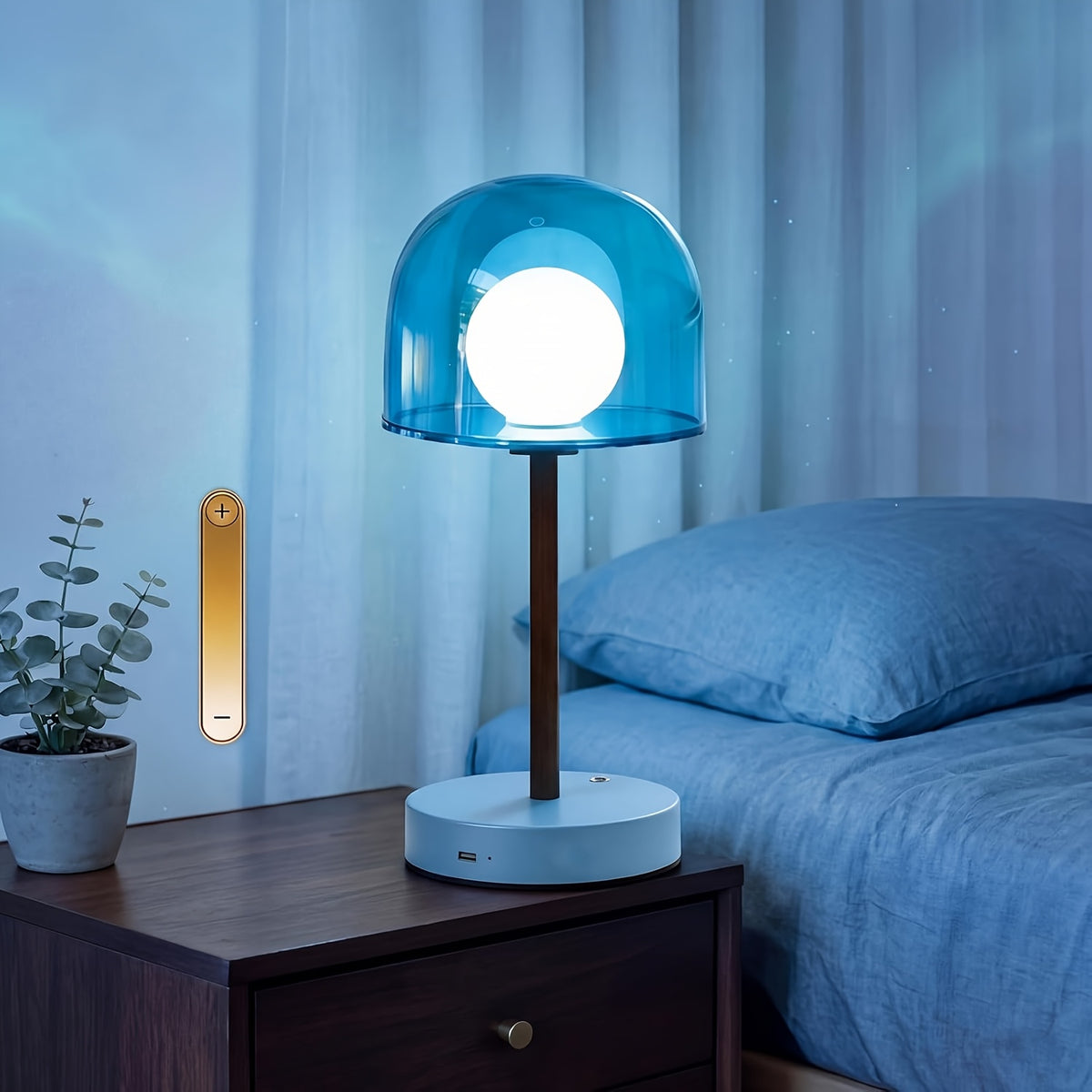 Lampe champignon colorée au dôme bleu ou rouge translucide