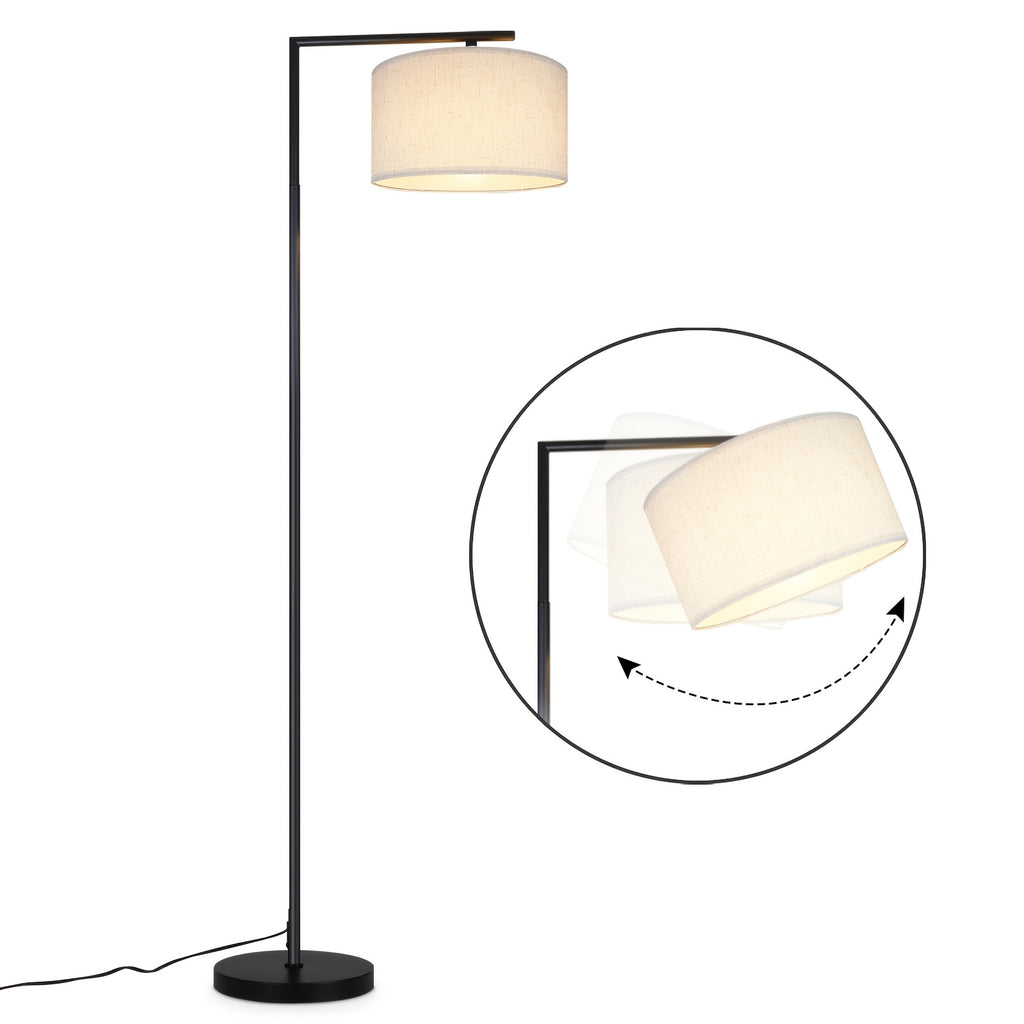 Lampadaire à potence noir, abat-jour tambour blanc ou noir inclinable
