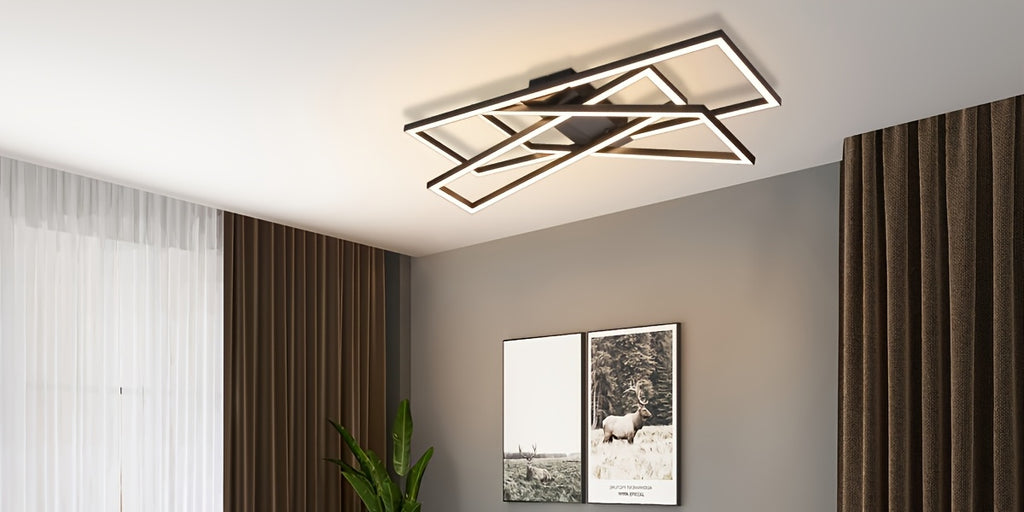 Plafonnier LED rectangulaire 75 cm à cadres croisés noirs, 45 W