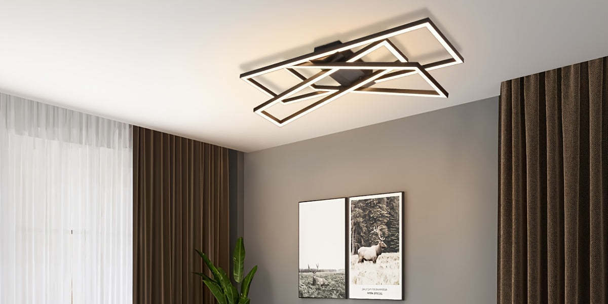 Plafonnier LED rectangulaire 75 cm à cadres croisés noirs, 45 W