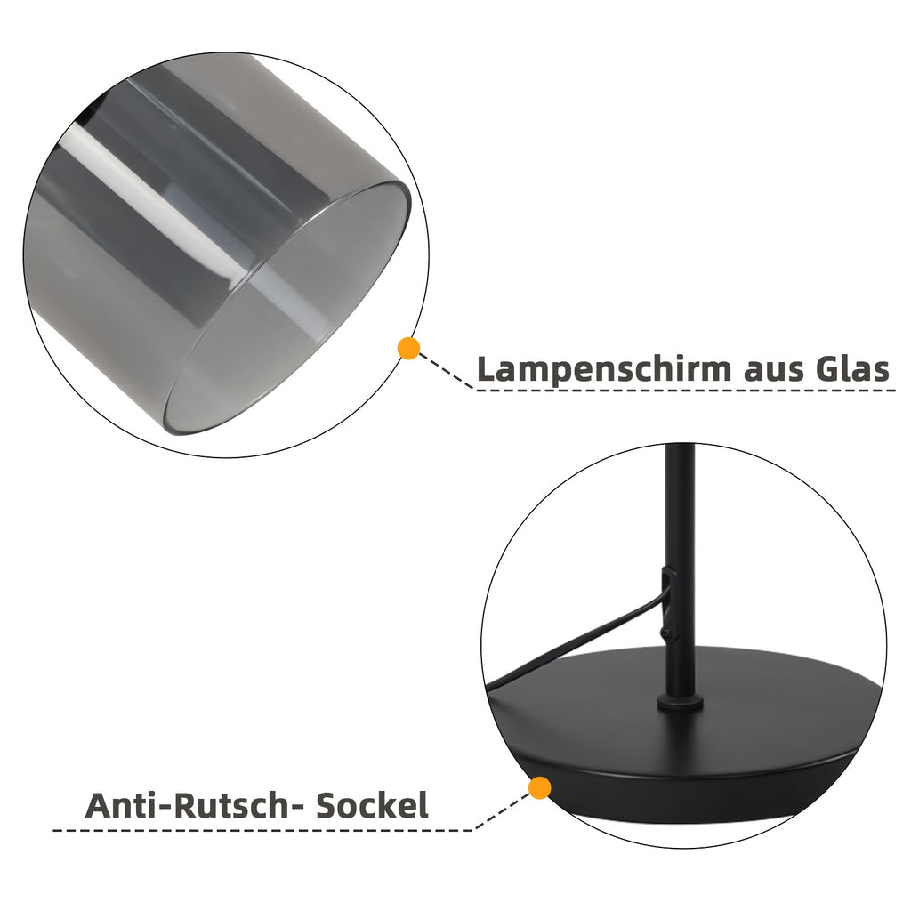 Lampadaire noir à trois spots en verre fumé orientables, 138 cm