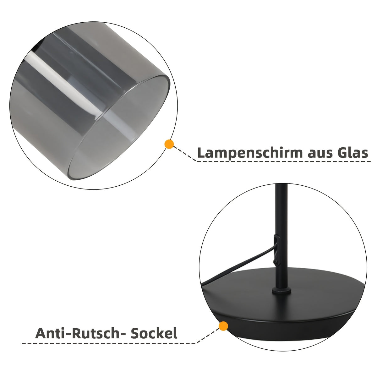 Lampadaire noir à trois spots en verre fumé orientables, 138 cm