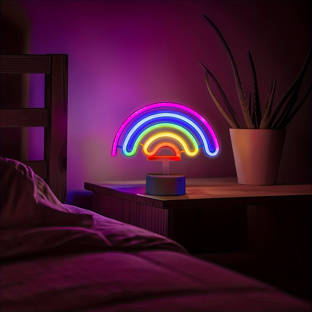 Néon LED arc-en-ciel sur socle, à piles ou USB, 23 x 19 cm