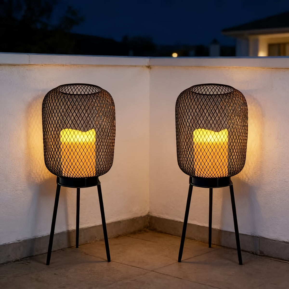 Lanterne solaire grillagée sur trépied, effet bougie, 40 cm