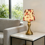 Lampe de chevet abat-jour à fleurs rouges, pied doré en sablier