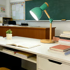 Lampe de bureau articulée en bois et métal vert, 45 cm, USB